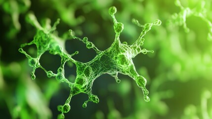 Poster - microscopic view of a complex, glowing green organic structure, resembling a network or cell.