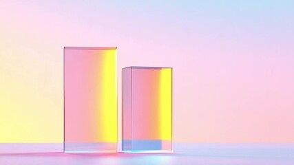 Aufkleber - Geometric Prism Harmony: Two translucent prisms stand against a gradient backdrop. This creates a scene of minimalist elegance.