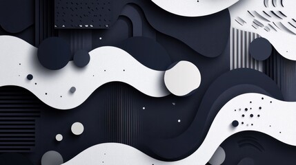 Poster - Abstract black and white wavy paper cut design background.