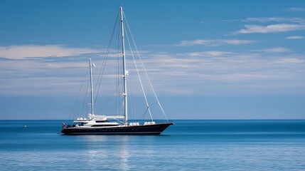 Poster - Large white sailboat with a black hull on a