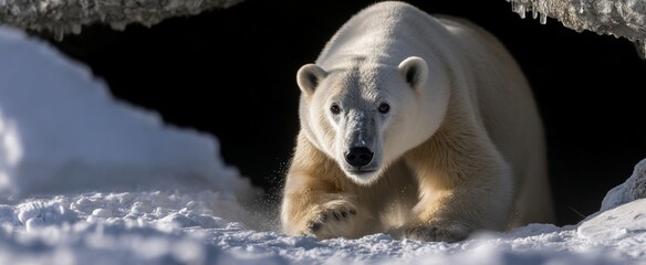 Wall Mural - majestic polar bear emerging from icy den