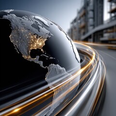 Aufkleber - A globe with the United States and Mexico on it is shown in motion