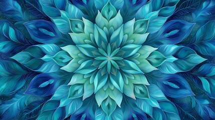 Poster - Mandala pattern, aquamarine and sky blue color scheme, digital art