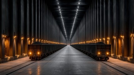 Poster - A train track with two trains in the middle of the track