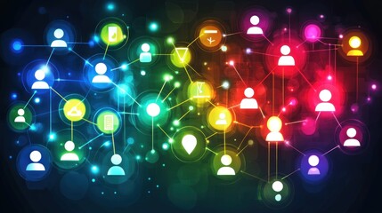 Poster - colorful network graphic showing interconnected people and devices.