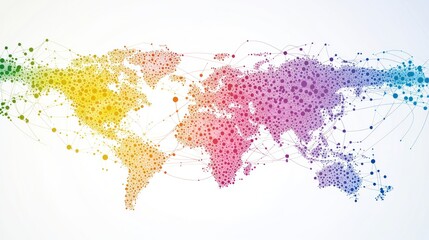 Poster - global network connection map illustrated with colorful nodes and lines.