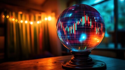 Poster - Crystal ball with glowing stock market chart projection.