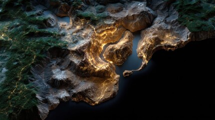 Poster - A dark and mysterious landscape with a glowing river