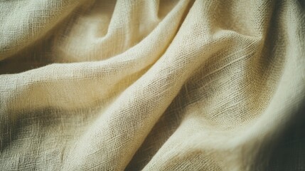 Poster - Close up of a light colored fabric with folds and a visible weave texture creating soft shadows. fabric texture background