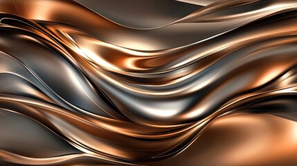 Poster - Abstract metallic waves in bronze and silver, flowing smoothly.