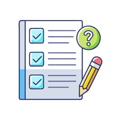 Poster - Checklist survey form with check marks and question mark for feedback and task management list