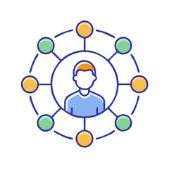 Poster - social network connection concept with person in center and connected nodes illustration