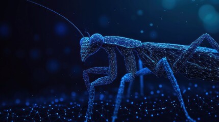 Poster - Abstract polygonal praying mantis on dark background.