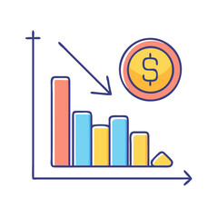 Poster - Understanding financial loss concept with bar graph and dollar coin showing economic decline and failure
