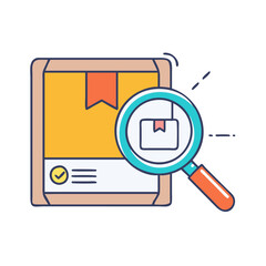 Poster - Package tracking and delivery inspection with magnifying glass and checklist icon vector
