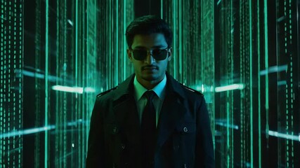 Man in dark coat,  digital backdrop