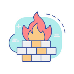 Poster - Firewall security protection network safety system brickwall flame internet data defense concept