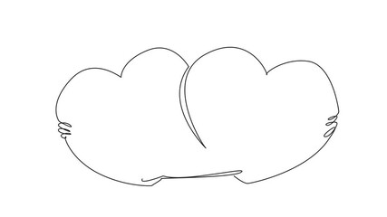 Poster - Self drawing animation of single continuous line drawing two hearts embrace each other. Trust each other. Give each other comfort. Giving warmth of heart. National Hug Day. Full length animated