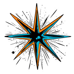 Poster - Abstract starburst illustration with dynamic radiating lines and vibrant color gradients, isolated vector shape