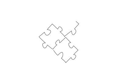 Aufkleber - Animated self drawing of one line drawing the puzzle pieces arranged. Various colors that match. Different to complete each other. Philosophy. National Puzzle Day. Full length single line animation