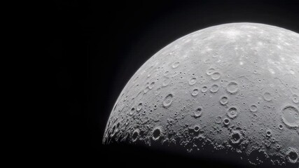 Poster - Majestic close up of the moon, partially illuminated against a black background, revealing its craters and intricate surface textures, creating a captivating celestial scene