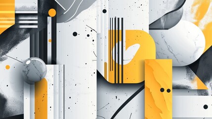 Poster - Abstract geometric art with yellow, gray, and white shapes on a textured background.