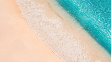 Poster - Turquoise ocean water gently washing sandy beach creating relaxing and tranquil atmosphere, perfect summer vacation destination aerial drone view