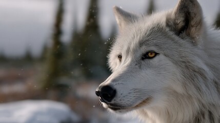 Wall Mural - Majestic Arctic wolf in snowy landscape