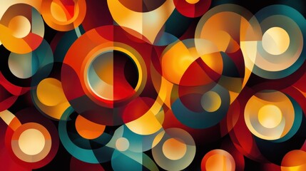 Poster - Abstract geometric pattern with overlapping circles in warm and cool tones.