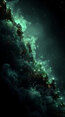 Poster - Glowing Green Nebula with Sparkling Stars and Dark Clouds