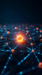 Poster - Abstract Glowing Network Illustration Vertical Video Backdrop Glowing Nodes Connected by Lines Dark Background Modern Technology Visual
