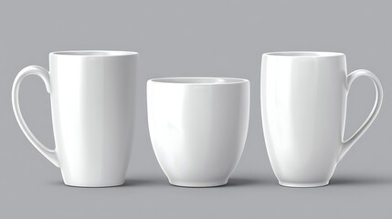 Aufkleber - Set of white ceramic mugs with different shapes, side view isolated on transparency background