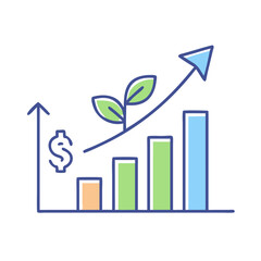 Poster - Growth chart with dollar sign and plant showing financial success and business development plan