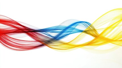 Poster - Abstract colorful wave design with red, blue, and yellow flowing lines on white background.