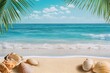 © Imagineai - Beautiful tropical beach scene with seashells soft sand palm leaves and turquoise water