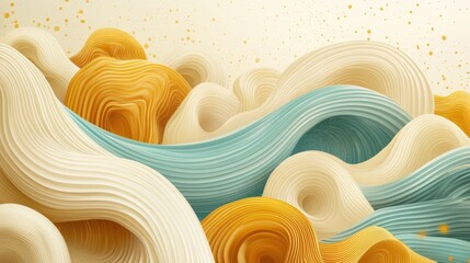 Poster - Abstract swirling waves in yellow, cream, and blue.
