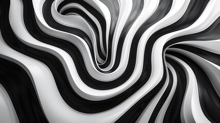 Poster - Monochromatic swirling abstract pattern with 3D element. Abstract image of 3D rendering curve line with white and black color in curving wave pattern. Digital art for modern and dynamic design. AIG51.