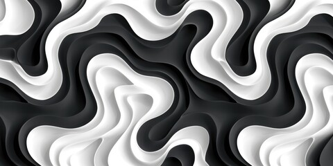 Poster - Monochromatic swirling abstract pattern with 3D element. Abstract image of 3D rendering curve line with white and black color in curving wave pattern. Digital art for modern and dynamic design. AIG51.