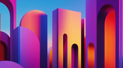 Poster - Vibrant Abstract Architectural Forms in Sunset Hues