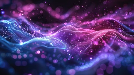 Poster - Abstract picture of neon light particle with digital technology style design connecting become dynamic of electric wave movement represent about flowing of data or structure of network system. AIG53.