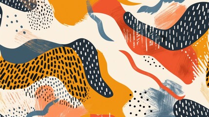 Poster - Abstract shapes and patterns in muted colors. Background image of vibrant color with geometric shape with tree and flower. Digital image for modern and creative design. Stylish and playful. AIG51.