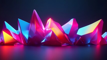 Poster - Abstract Neon Crystal Formation: Vivid Geometric Art