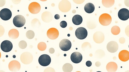 Poster - Abstract seamless pattern with watercolor circles in orange, beige, and dark blue on white background.