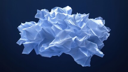 Poster - Abstract blue crumpled paper-like form on dark background.