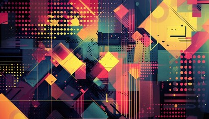 Poster - Abstract vibrant geometric fractal shapes on surface of contemporary design express scene of seamless patterns style. Arranging geometry scenery in pattern perfect for wallpaper and background. AIG61.