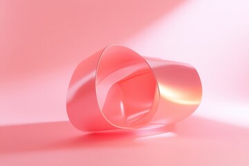 Poster - A pink cylinder object with golden trim on a matching pink background in a studio setting showing light