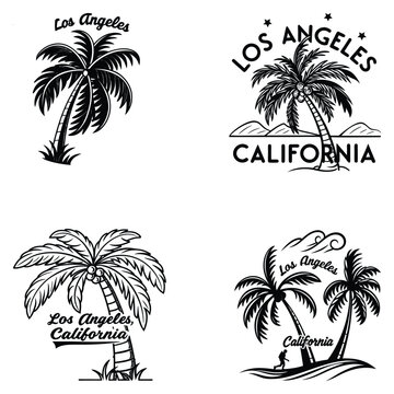  Los Angeles t-shirt design set black line art and illustrator eps 10 isolated on white background