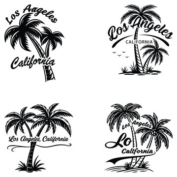  Los Angeles t-shirt design set black line art and illustrator eps 10 isolated on white background