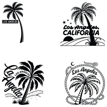  Los Angeles t-shirt design set black line art and illustrator eps 10 isolated on white background