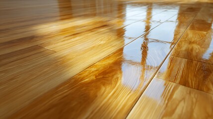Leinwandbilder - Varnished wooden board, shiny polished wood parquet floor taken with low angle, home decor concept, wooden laminate floor boards background image